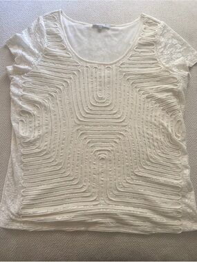 Per Una Cream Abstract Lace Stretch Top.
